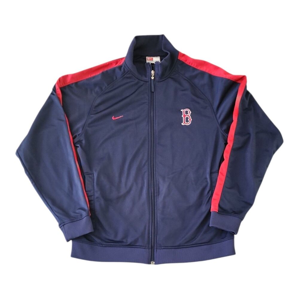 Boston Red Sox Nike Track Jacket Mens Large Full Zip Red Blue MLB Baseball - Picture 1 of 6